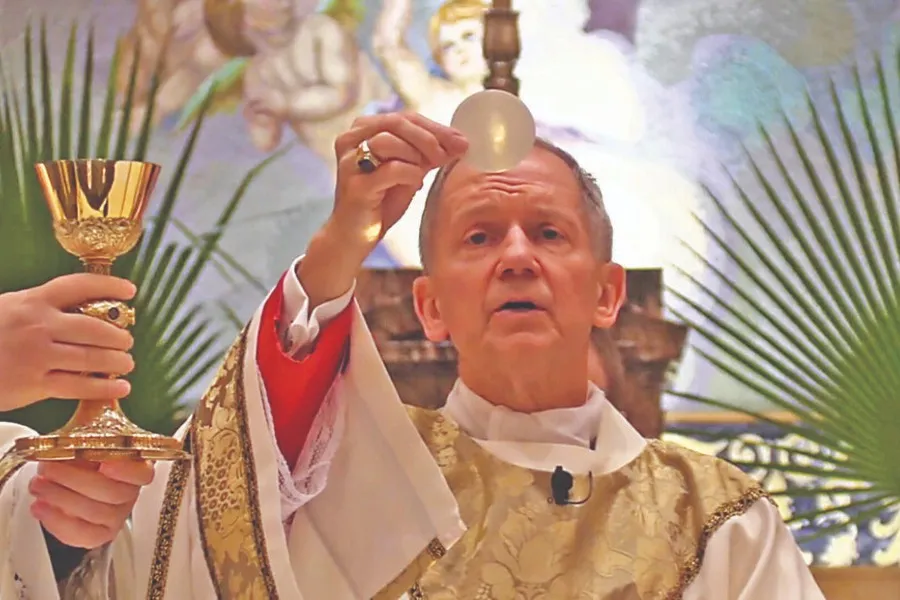 Bishop Thomas Paprocki consecrates the host during Mass.?w=200&h=150